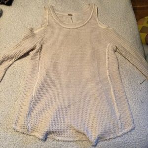 White Shoulder Cut Sweater
